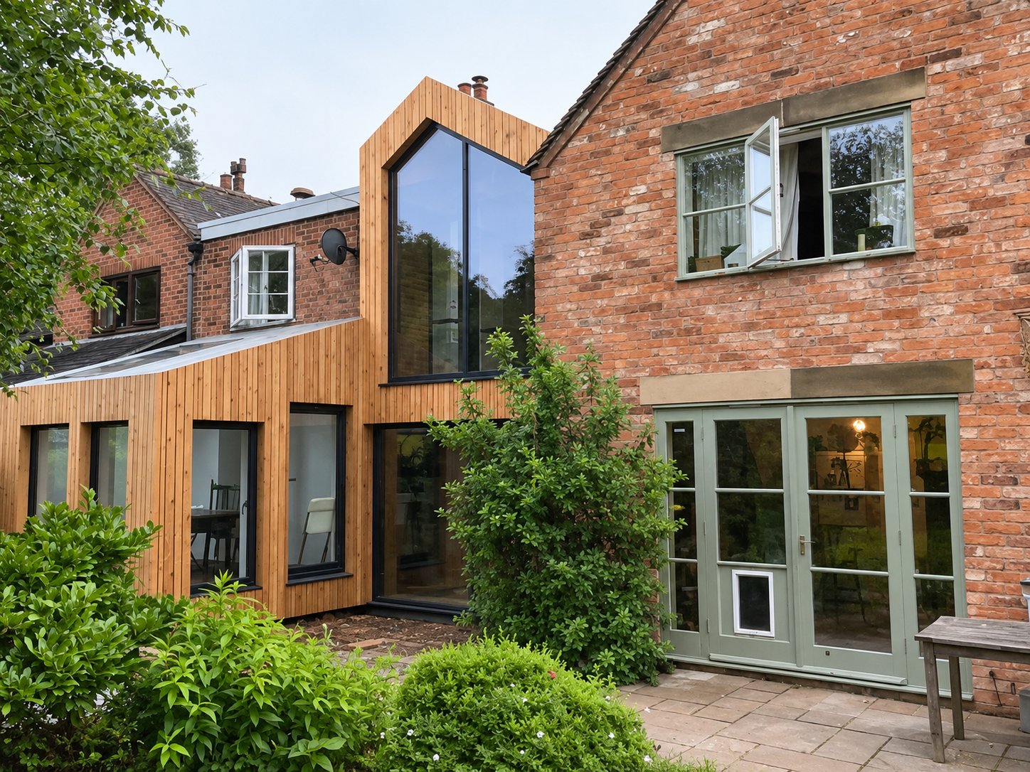 Aluminium windows on a timber-clad house extension